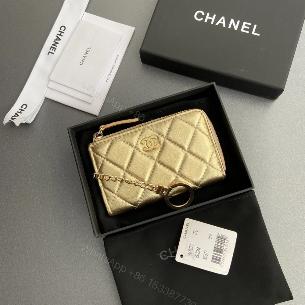 View 3 of 高仿Chanel*AP0224零錢包金色小羊皮金扣免檢版