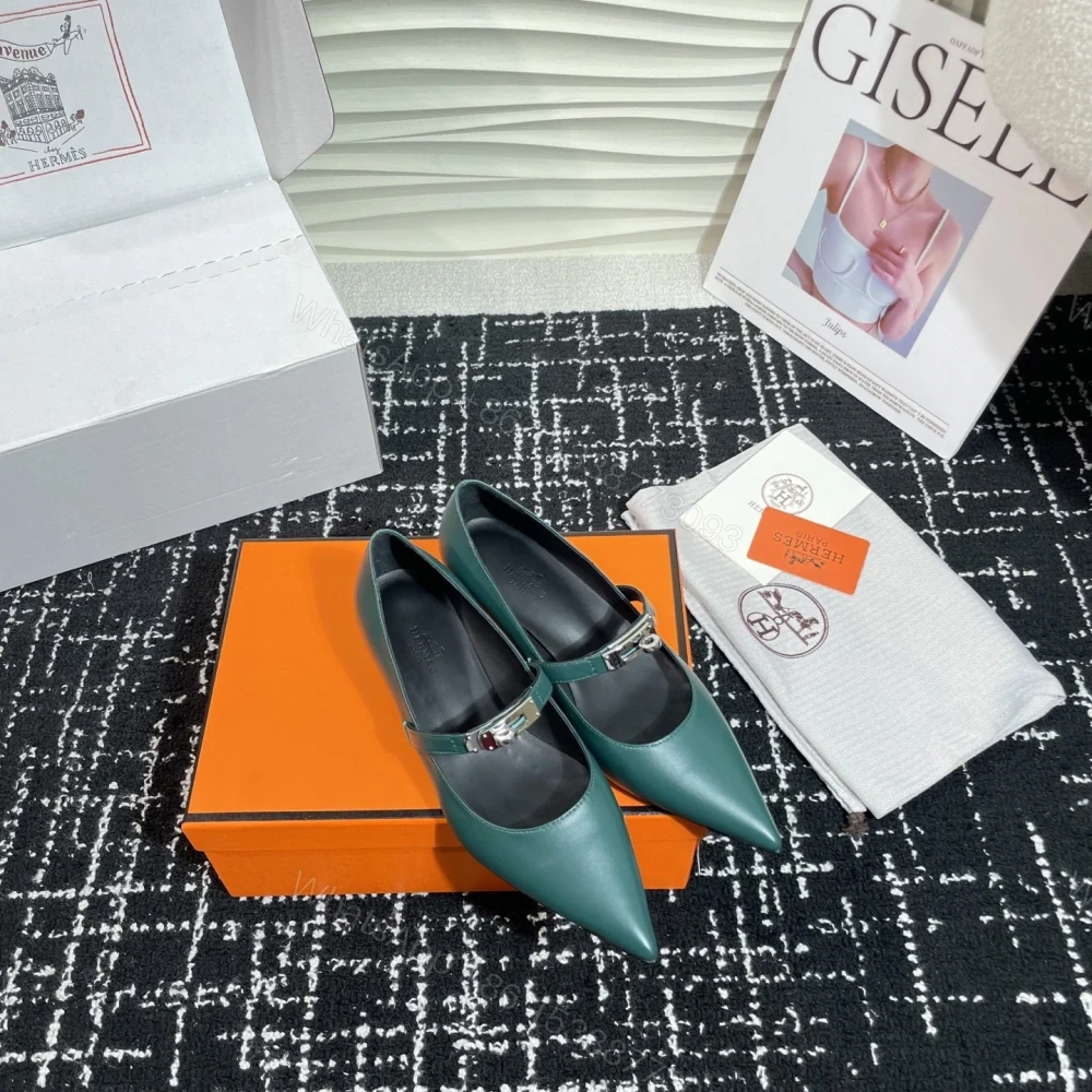 View 6 of 高仿Hermes*Kelly系列H251007Z05小牛皮高踭鞋祖母綠4CM免檢版