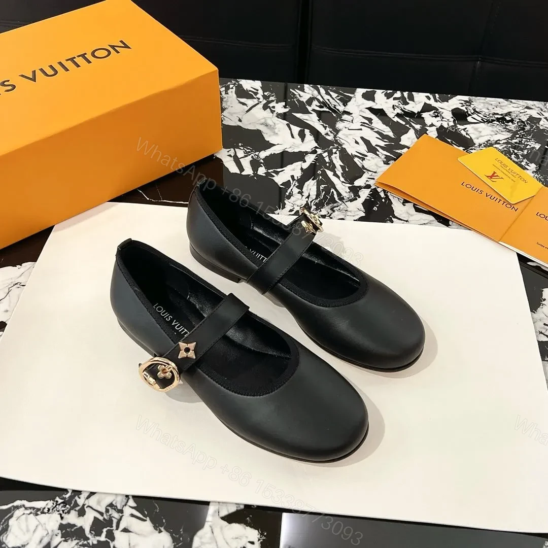 View 3 of LV Women Black Leather Mary Jane Flats