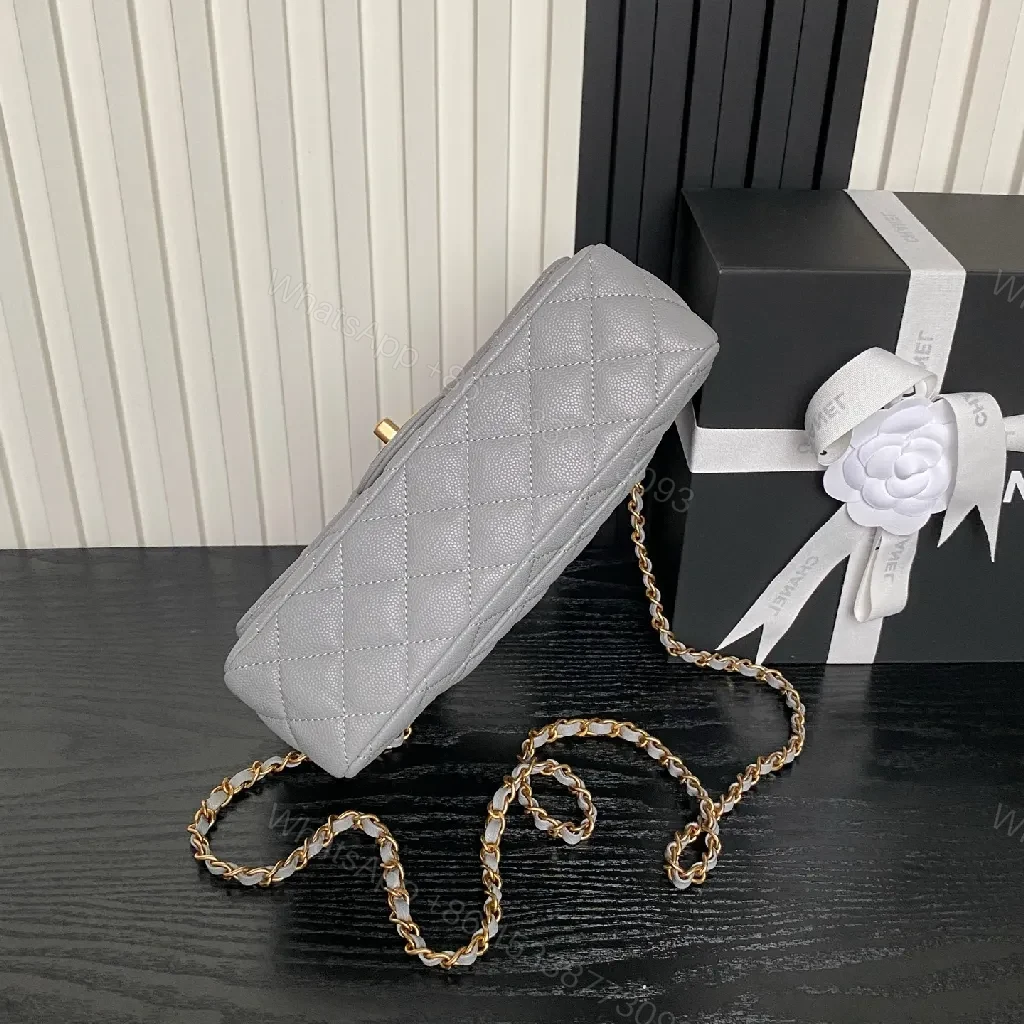 View 8 of Gray Quilted Crossbody — Gold Chain, Turn-Lock, Everyday Luxury