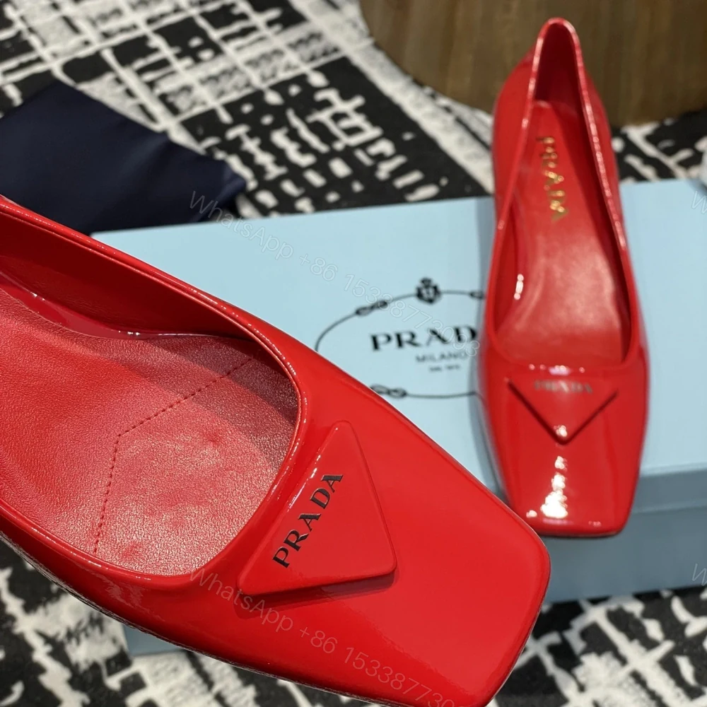 View 7 of 高仿Prada*1l628M方頭粗跟單鞋3.5CM紅色免檢版