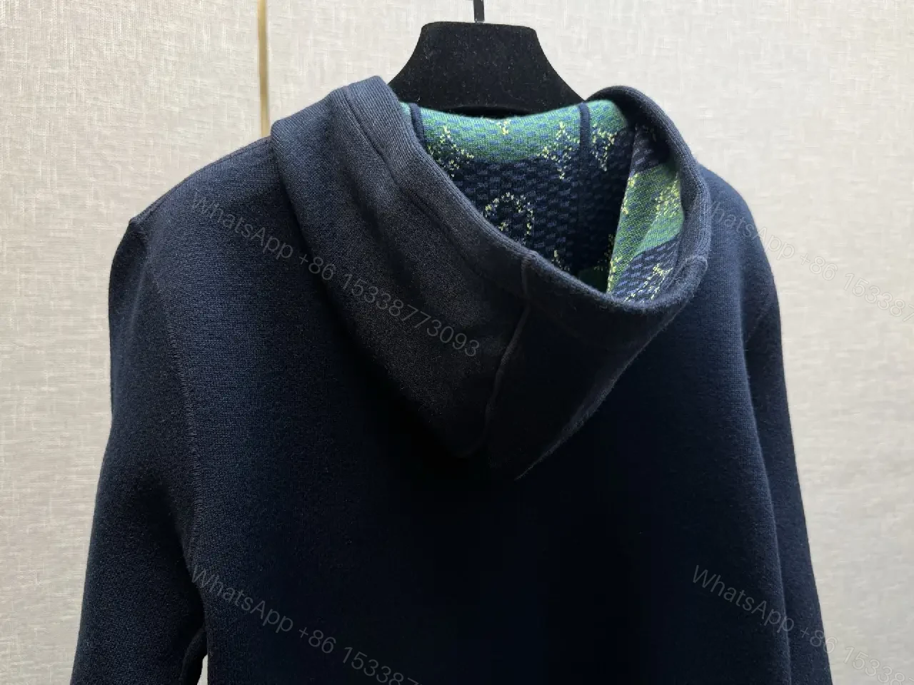 View 2 of Navy Zip Hoodie with Verdant Embroidery - Street-Chic Zip Front Hoodie