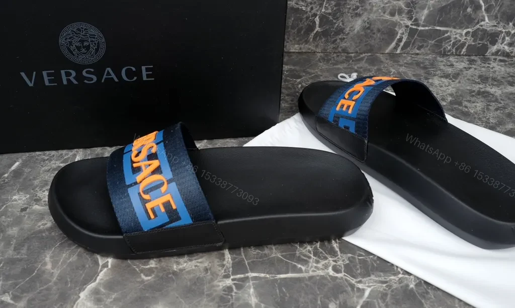 View 4 of Versace Logo Slide: Navy Strap, Ergonomic Comfort, Summer Ready