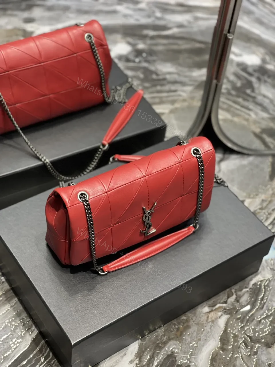 View 8 of Red Leather Quilted Shoulder Bag with Gold Hardware, Structured Chic, Everyday Luxury