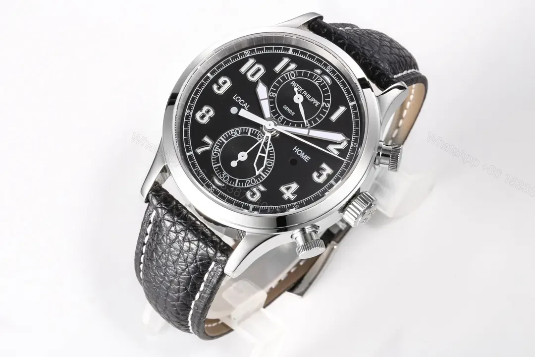 View 2 of Patek Philippe 5924G Multi Function Watch Black Dial Italian Leather Strap 42mm Stainless Steel Case