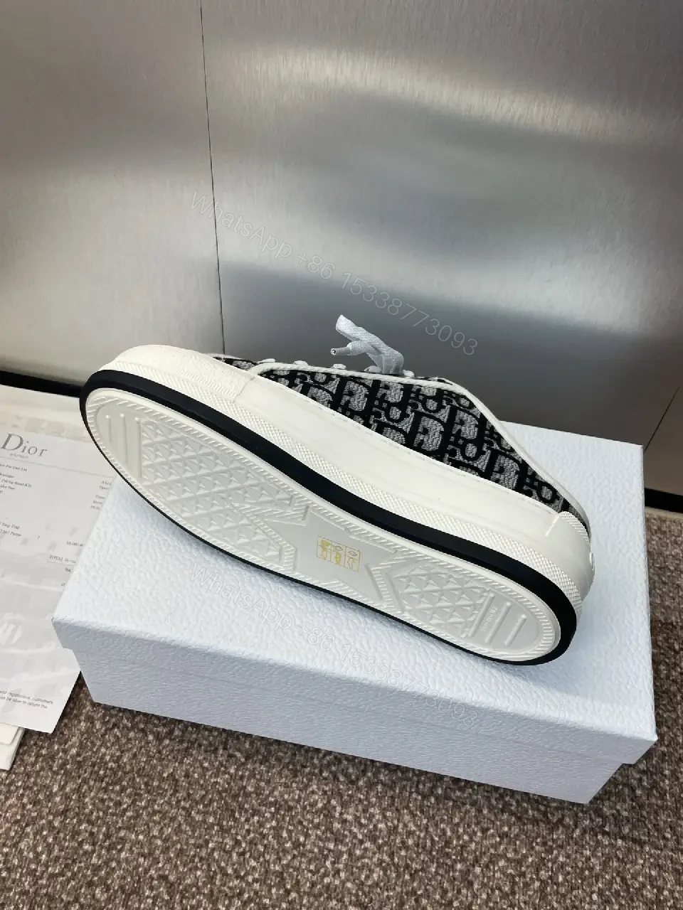 View 4 of Black & White Canvas Low-Top Sneakers, Christian Dior Style, Classic Feature