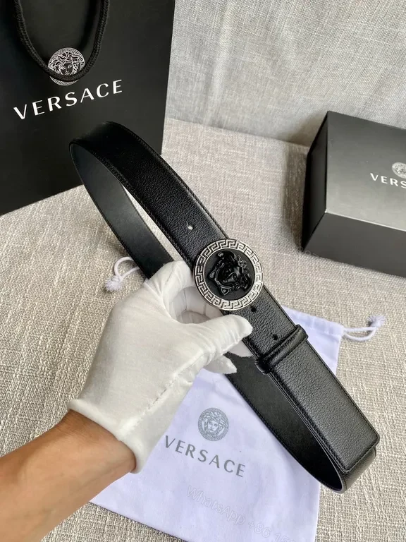 View 2 of Versace Black Leather Belt with Medusa Buckle â€“ Luxe Everyday Accessory