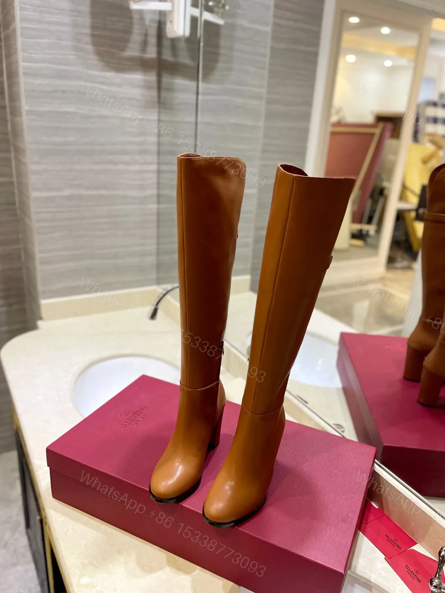 View 4 of Valentino Women Tan Leather High Heel Boots