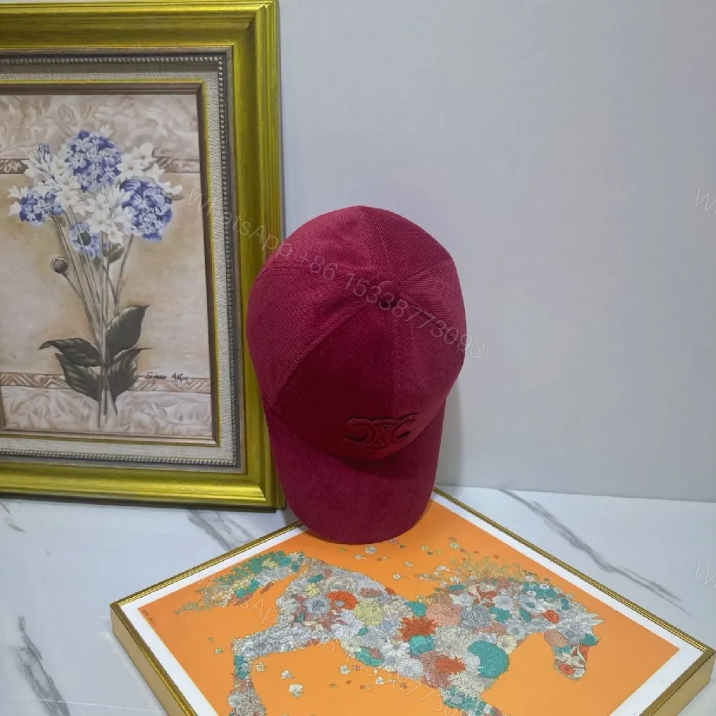 View 9 of Corduroy Cap Burgundy Embroidered Texture Luxury Cap