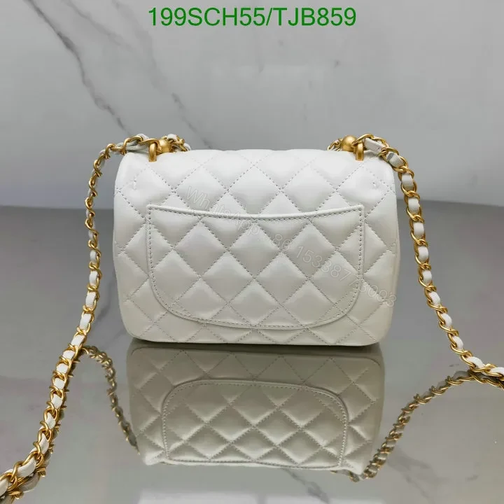 View 3 of Chanel White Flap Bag featuring Pearl Crush and Gold Hardware M9524