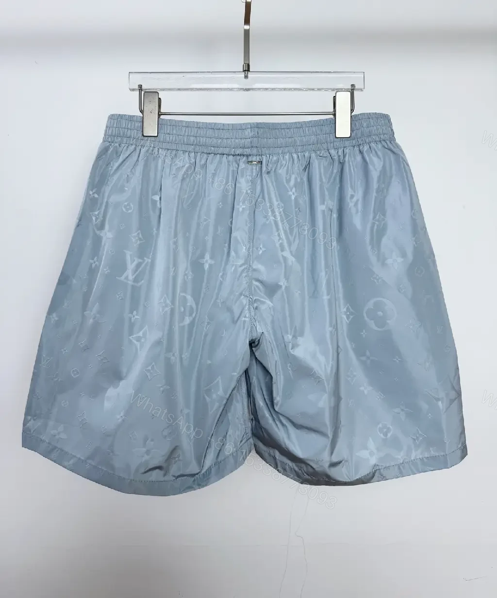 View 3 of Light Blue Satin Shorts with LV Monogram Print
