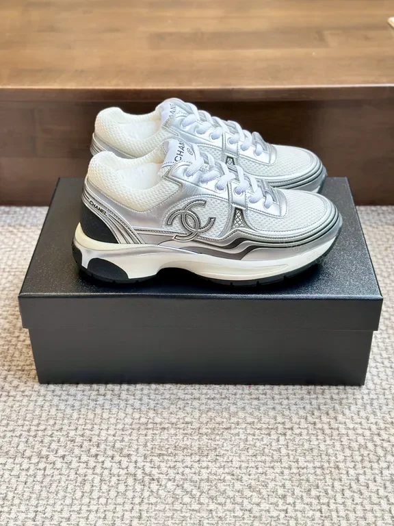 View 2 of Silver-Tone Mesh Runner with Chanel Detailing Sneakers