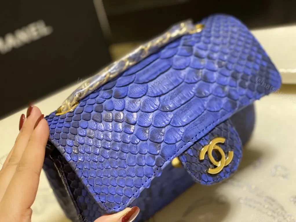 View 8 of Blue Python-Texture Wallet Bag with Gold Logo Luxury Crossbody