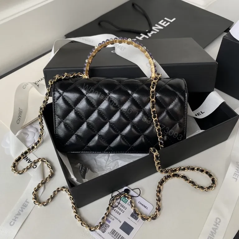 View 2 of Chanel-Inspired Quilted Black Calfskin Bag with Chain