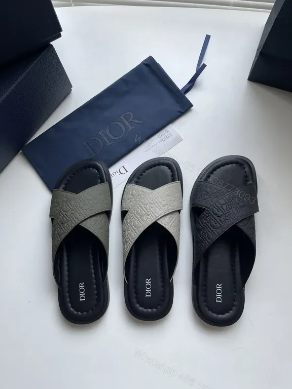 View 3 of Chic Leather Monogram Slide Sandals - Luxe Comfort Sandals