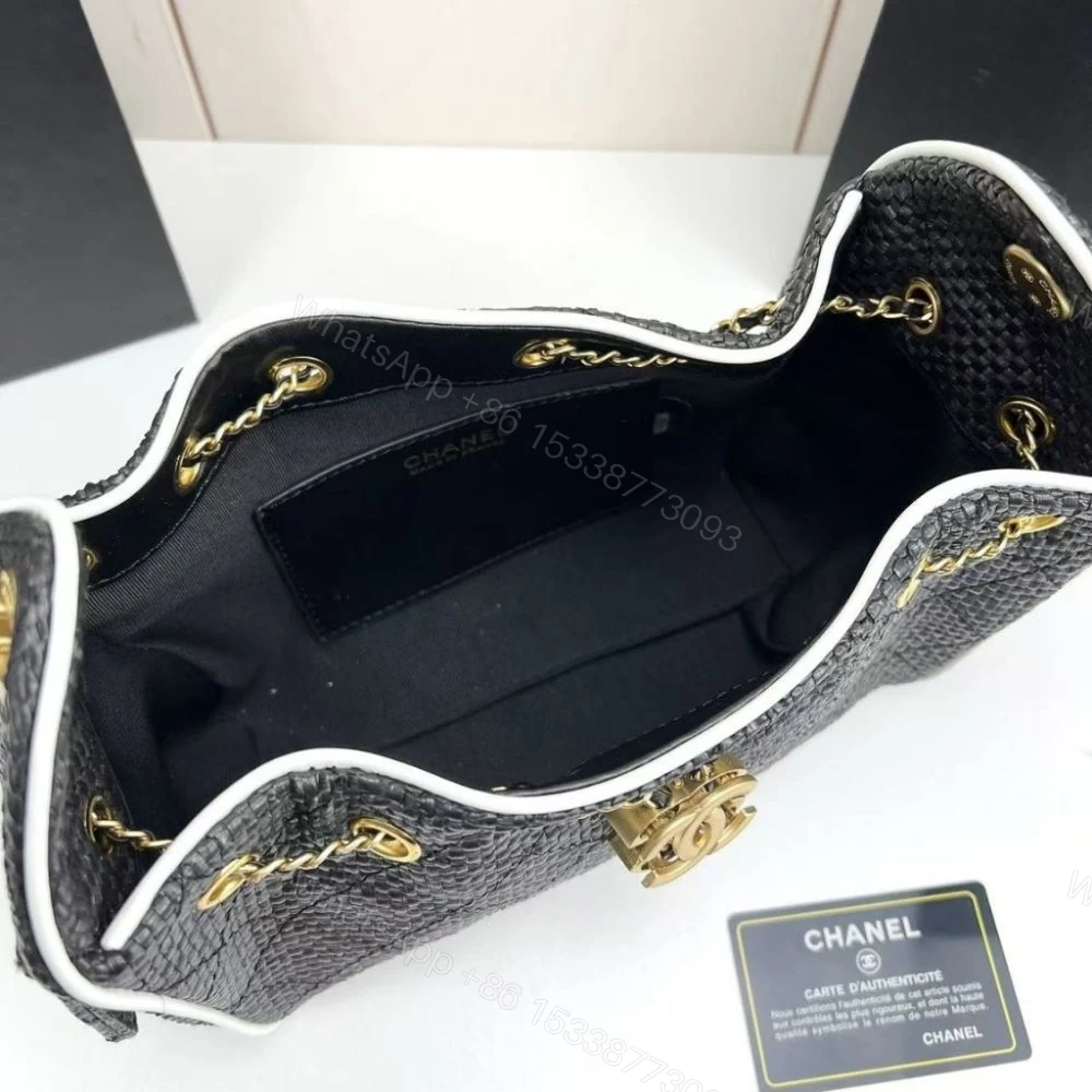 View 8 of Chanel 25 Small Handbag Braided Raffia Black And White 20Cm