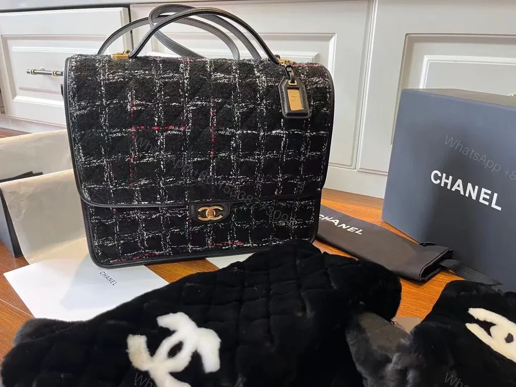 Chic Tweed Satchel with Gold CC Hardware - Luxe Satchel — view 1