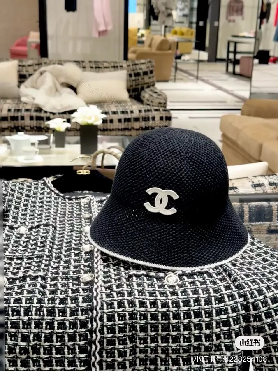 View 9 of Navy Knit Bucket Hat: Luxe Logo, Embossed Detailing