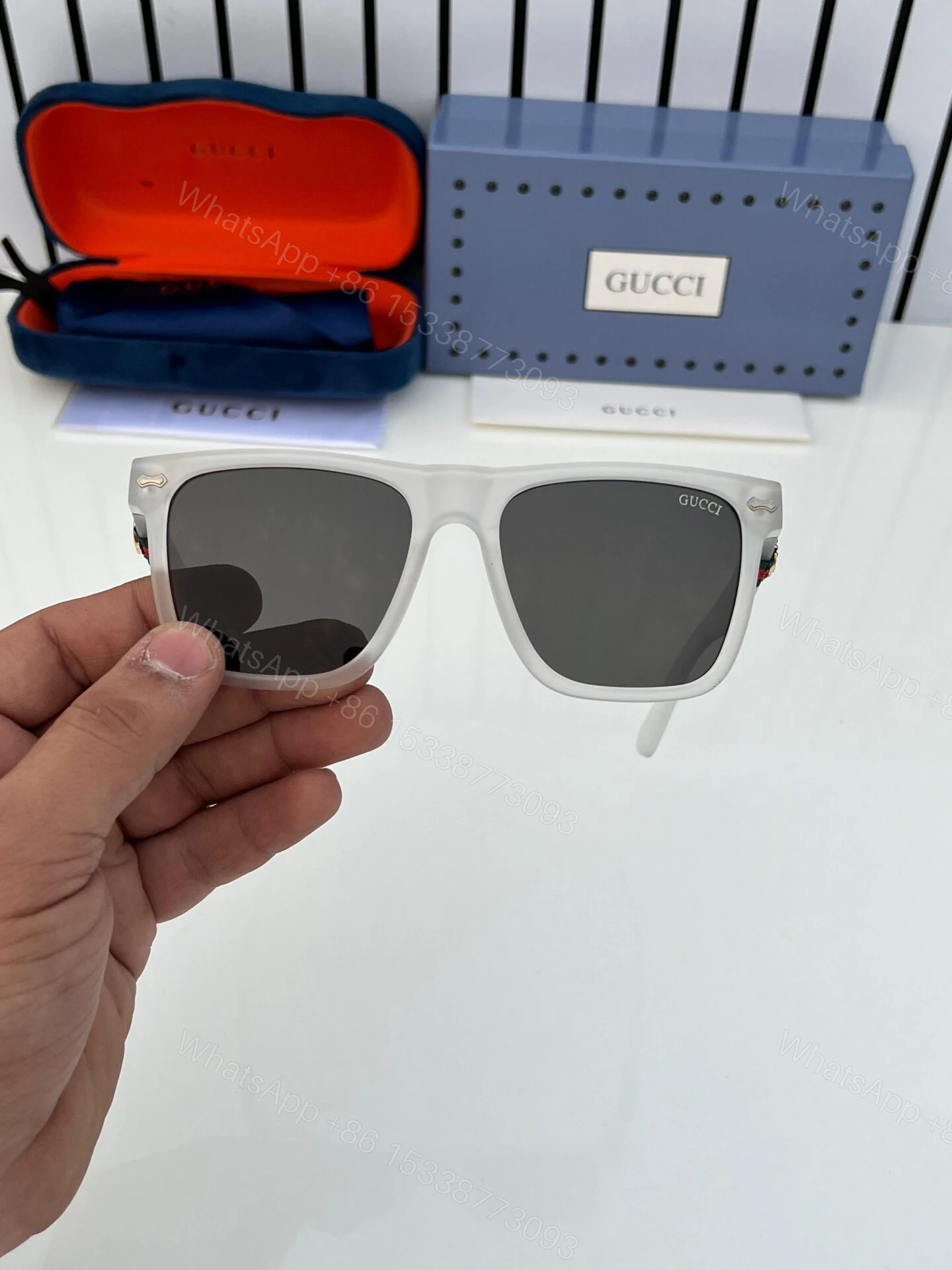 View 3 of Gucci Inspired Square Sunglasses Black-White