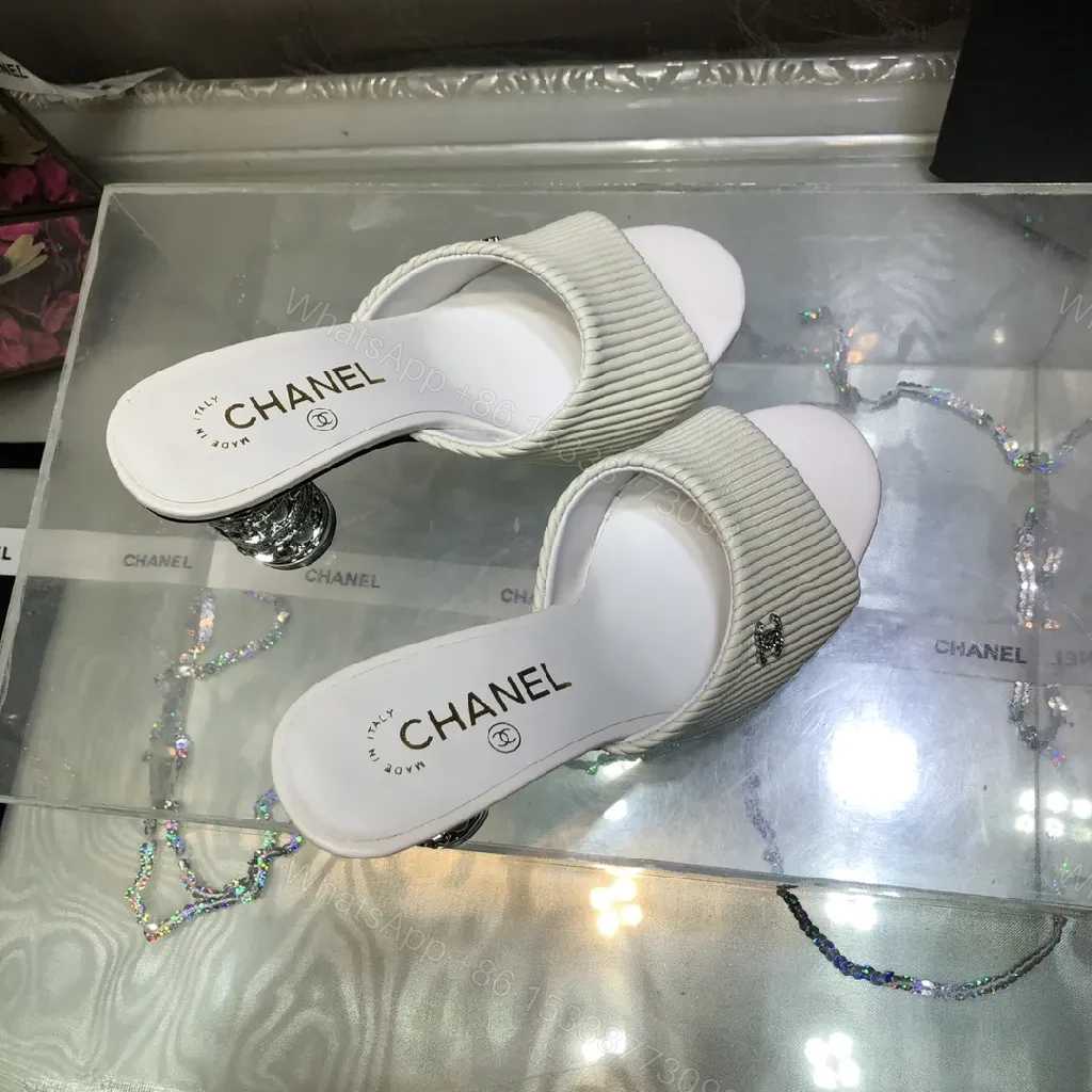 View 6 of Ivory Knit Slide + Textured Strap + Glam Block Heel + All-Day Comfort Slide