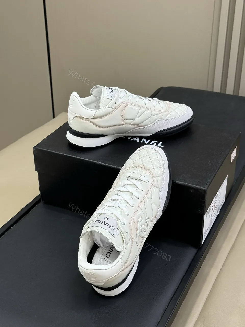 View 8 of White Quilted Leather Sneaker with Subtle Luxe Details