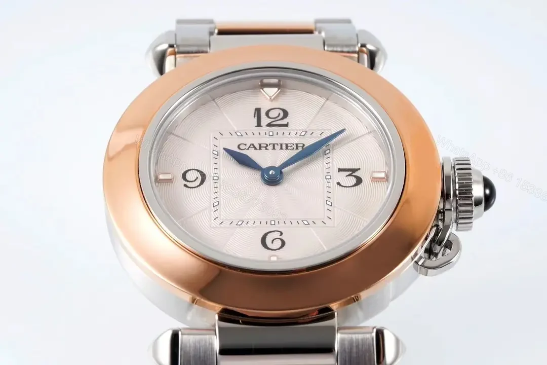 View 9 of JF Factory Cartier Pasha de Cartier Women’s Watch – Two-Tone Stainless Steel and Rose Gold, 30mm, White Dial, Quick-Release Stainless Steel and Calf Leather Straps, Swiss Quartz Movement Cal.157