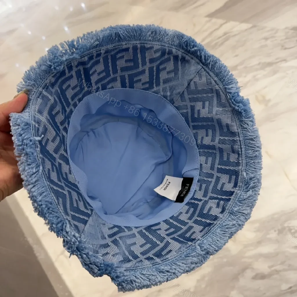 View 9 of Denim Monogram Fringe Bucket Hat – Luxe, Everyday Shade