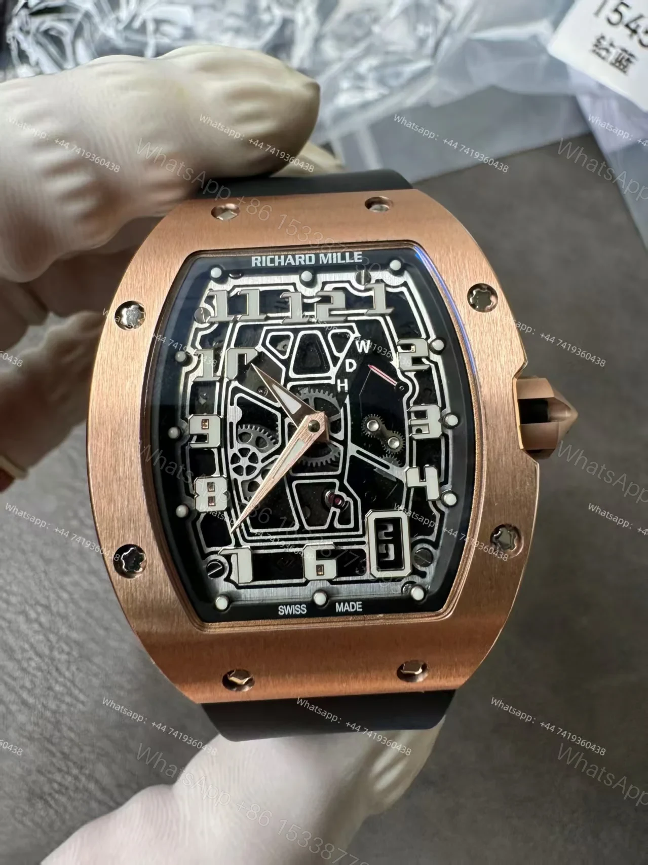 View 3 of Super Clone Richard Mille RM 67-01 Rose Gold Skeleton Black Rubber Strap
