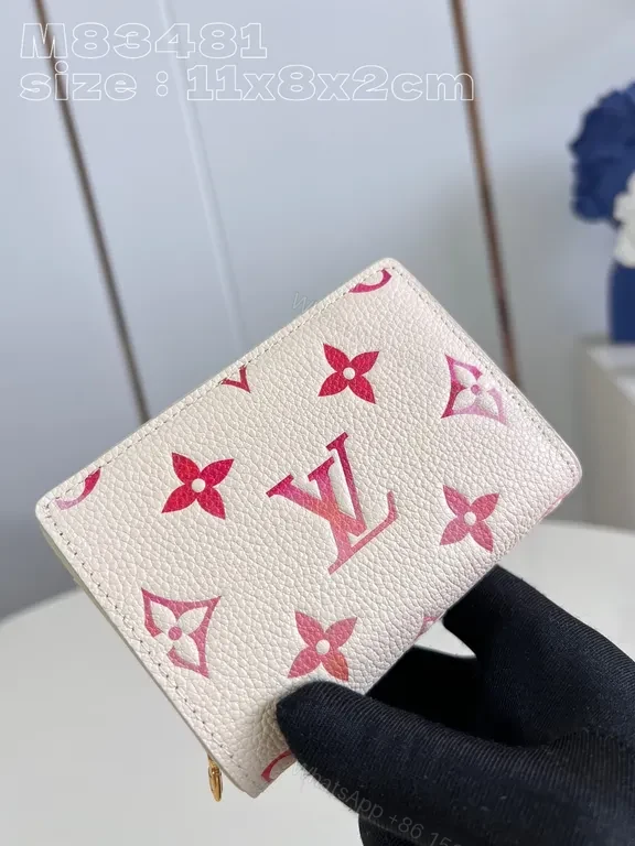 View 2 of Pink Monogram Compact Wallet - Pebbled Leather, Bi-Fold