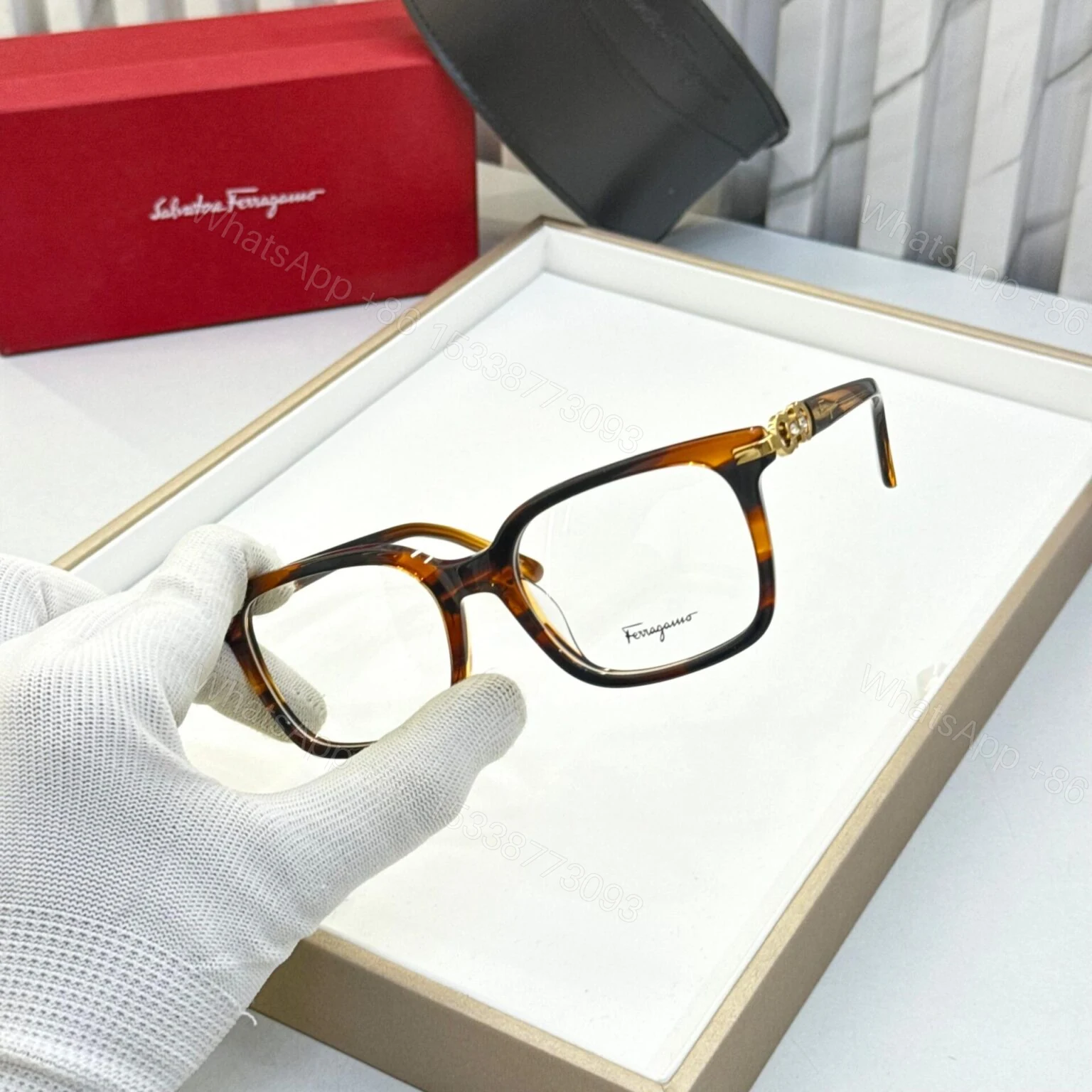 View 2 of Salvatore Ferragamo Square Brown Eyeglasses