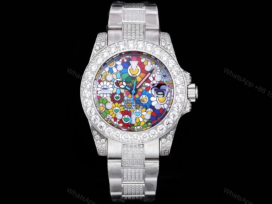 Rolex Submariner Colorful Dial Diamond Replica 42MM Exclusive Full Pavé Oyster Bracelet RG-ROLEX-SUB-COLOR-DIAMOND-42 — view 1