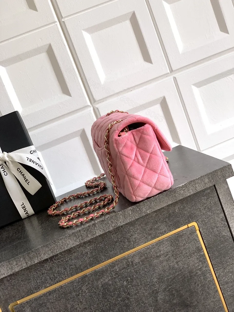 View 5 of Pink Quilted Mini Bag - Gold Hardware Chic Crossbody