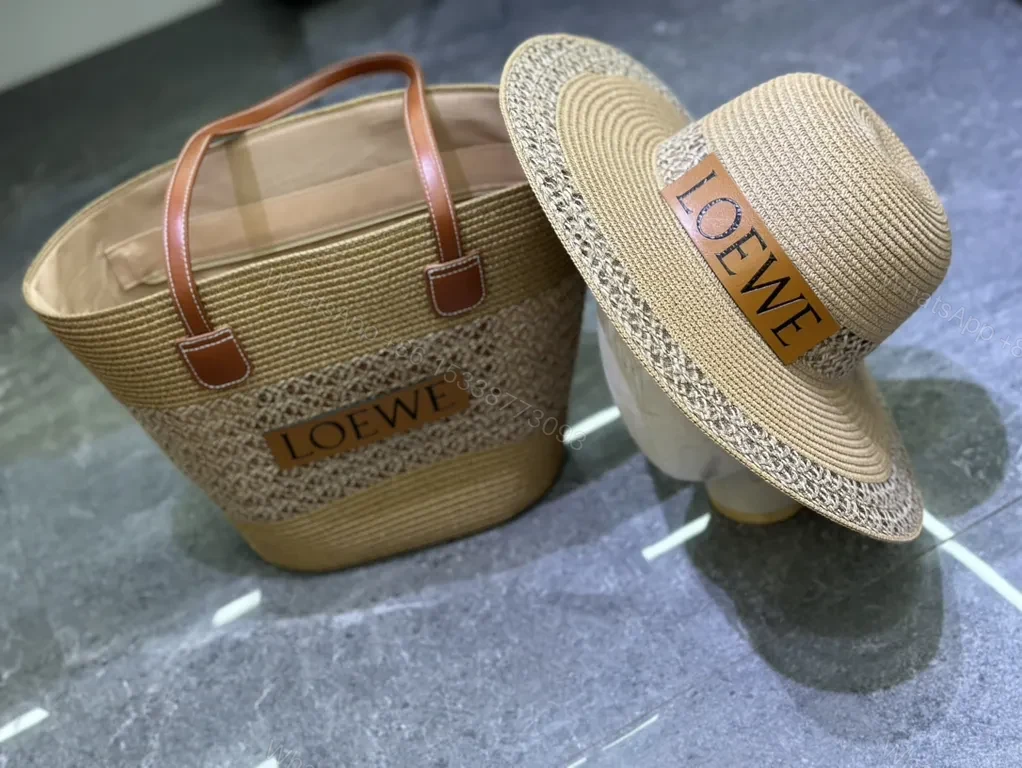 View 3 of Loewe Straw-Texture Set: Coastal Luxury Tote & Hat Set