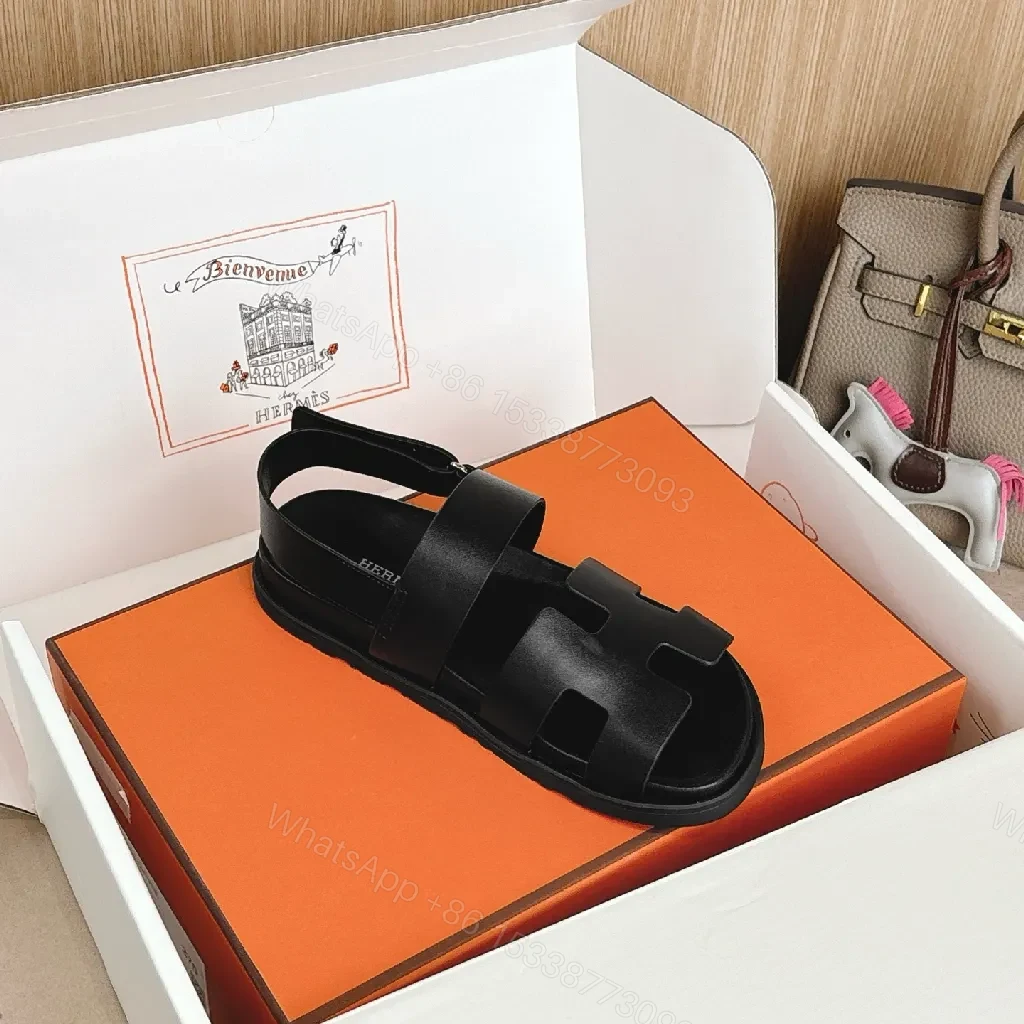 View 7 of Minimalist Black Leather Sandals with Geometric Straps - Luxury Style