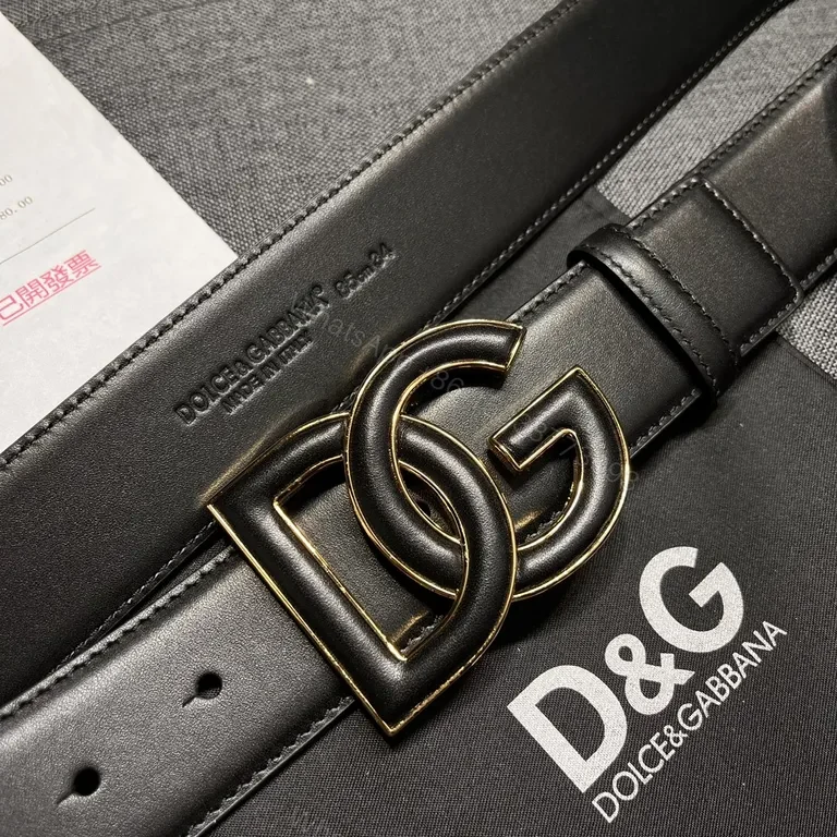 View 3 of Iconic DG Belt: Black Leather, Gold Interlocking Buckle, Luxury