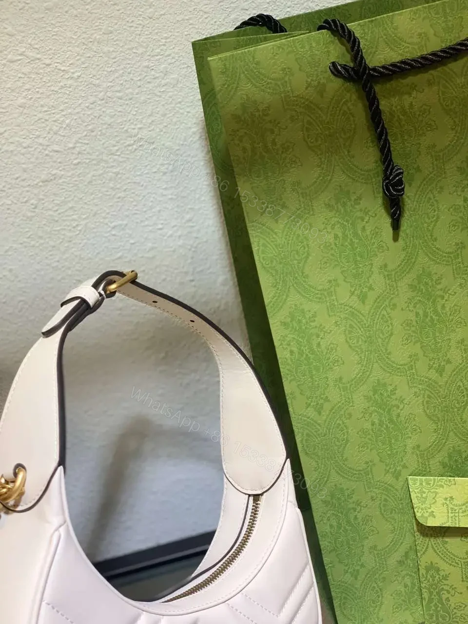 View 8 of Gucci GG Marmont Half Moon Luxury Handbag White 24cm