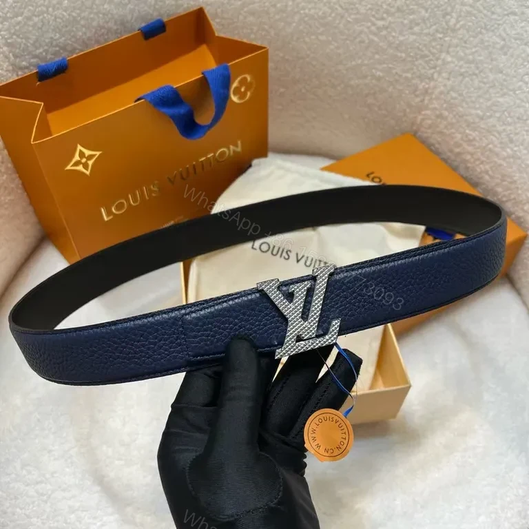 View 3 of Bold Navy Leather Belt with LV Buckle â€“ Modern Everyday Luxury