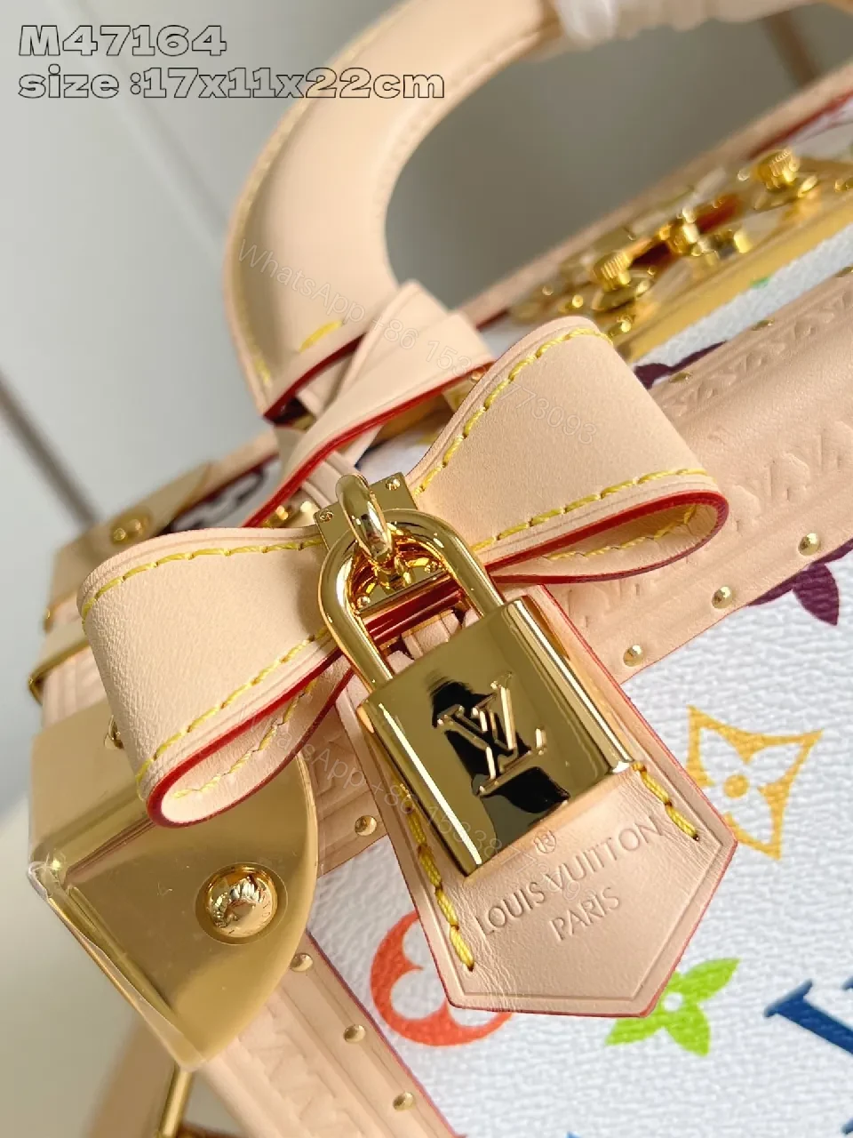 View 3 of Colorful Structured Bag: Rainbow Monogram, Gold Corners, Leather Trim