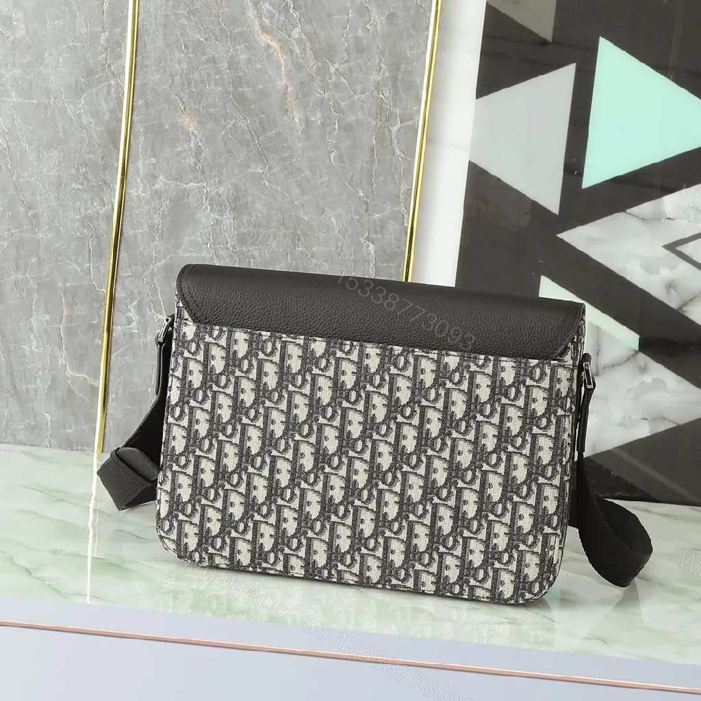 View 7 of Texture-Black Leather & Canvas Crossbody with Monogram Pattern, Compact, Everyday Luxury Bag