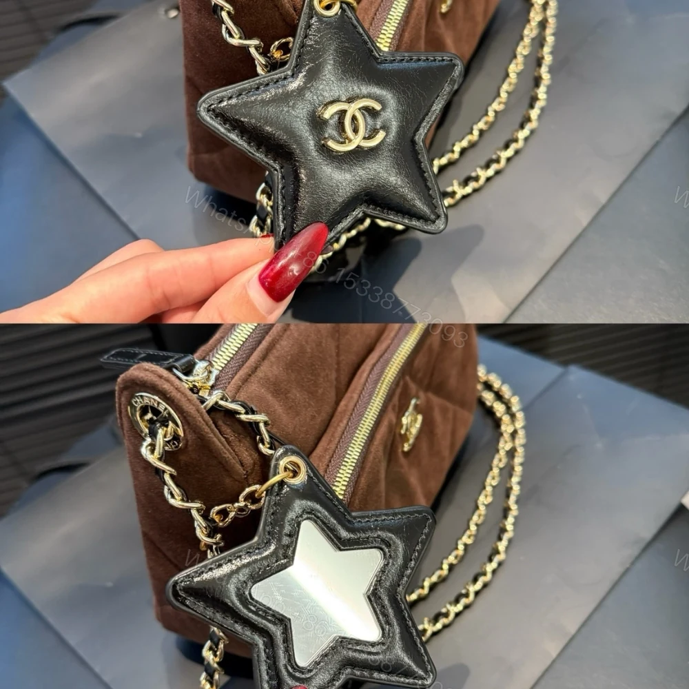 View 6 of Chanel Clutch With Strap Velvet Effect Nylon Glossy Wrinkled And Gold Metallic Brown 20Cm