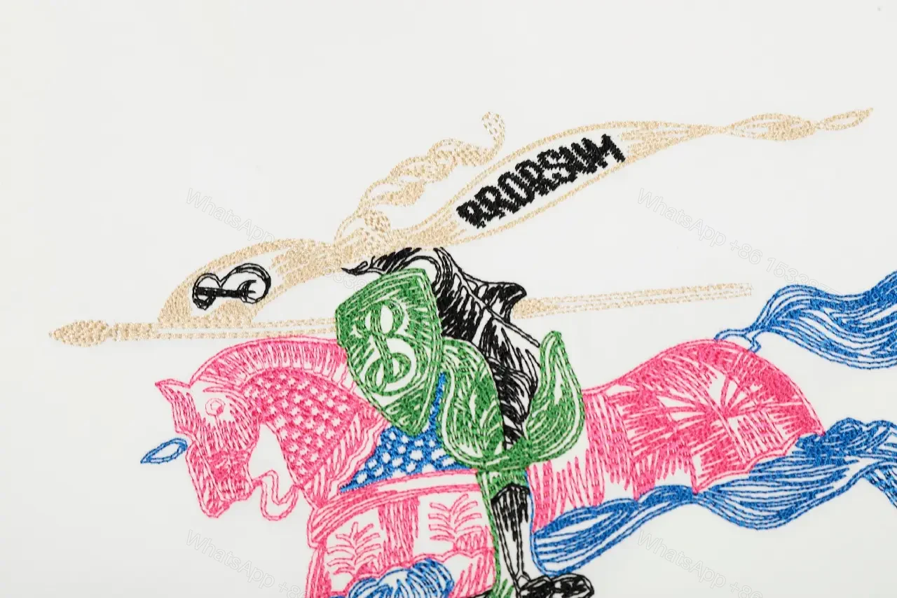 View 6 of White Cotton Graphic Tee: Embroidered Horse, Modern Luxe Comfort