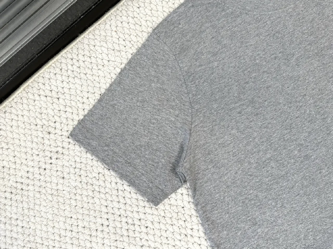 View 7 of Soft Gray Cotton Tee – Subtle Logo, Everyday Luxe, Crew Neck