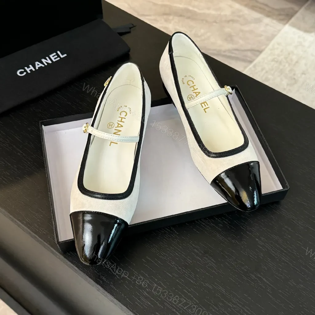 View 8 of Two-Tone Nude Suede Black Patent Mary Jane Pumps