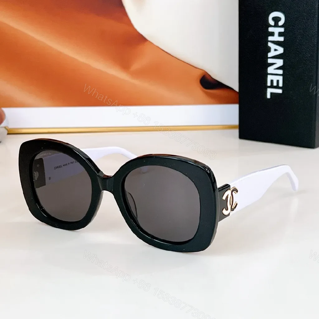 View 2 of Black Acetate Oversize Sunglasses – Gold Logo, UV 400