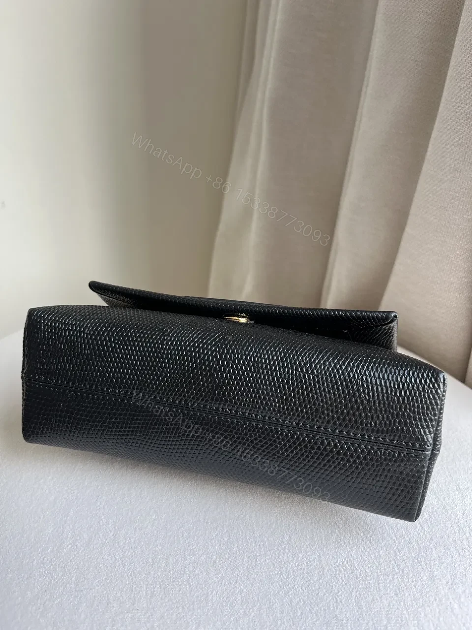 View 6 of Chic Black Leather Wallet with Gold Chain: Luxury, Compact
