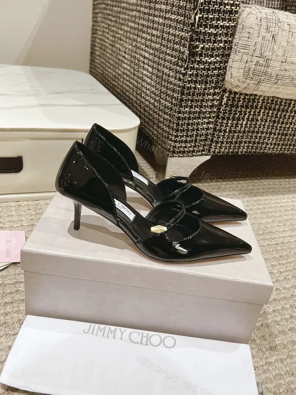 View 9 of Elegant Satin-Lined Pointed-Toe Heels with Gold Accent, Patent Black, Luxury Style, All-Day Comfort, Heels