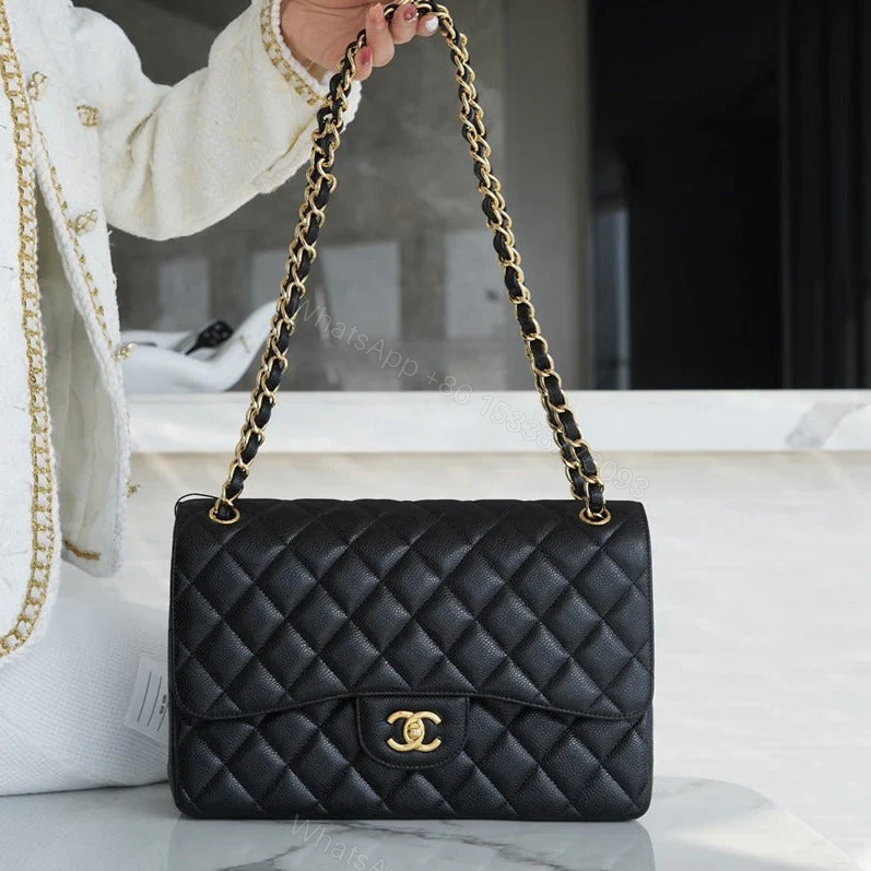 CHANEL FLAP BAG JUMBO 30CM GOLD HARDWARE BLACK CAVIAR — view 1
