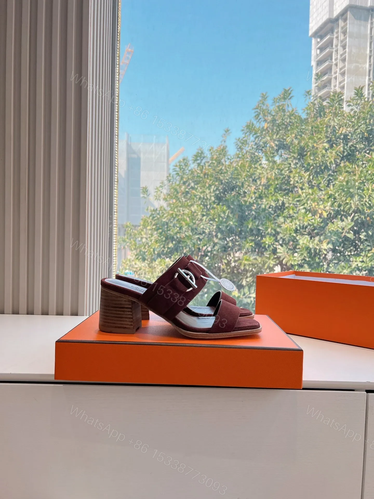 View 2 of Hermes Women Brown Suede Leather Mules