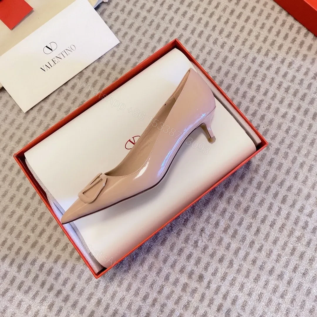 View 2 of Valentino Women Beige Patent Leather Pointed Pumps