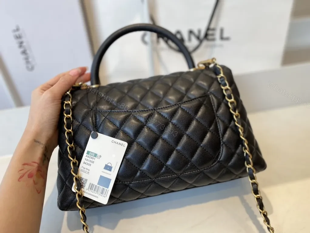 View 3 of Black Quilted Leather Bag with Gold Hardware â€“ Classic Chic Style, Top-Handle/Chain Straps, Compact Dressy Essential